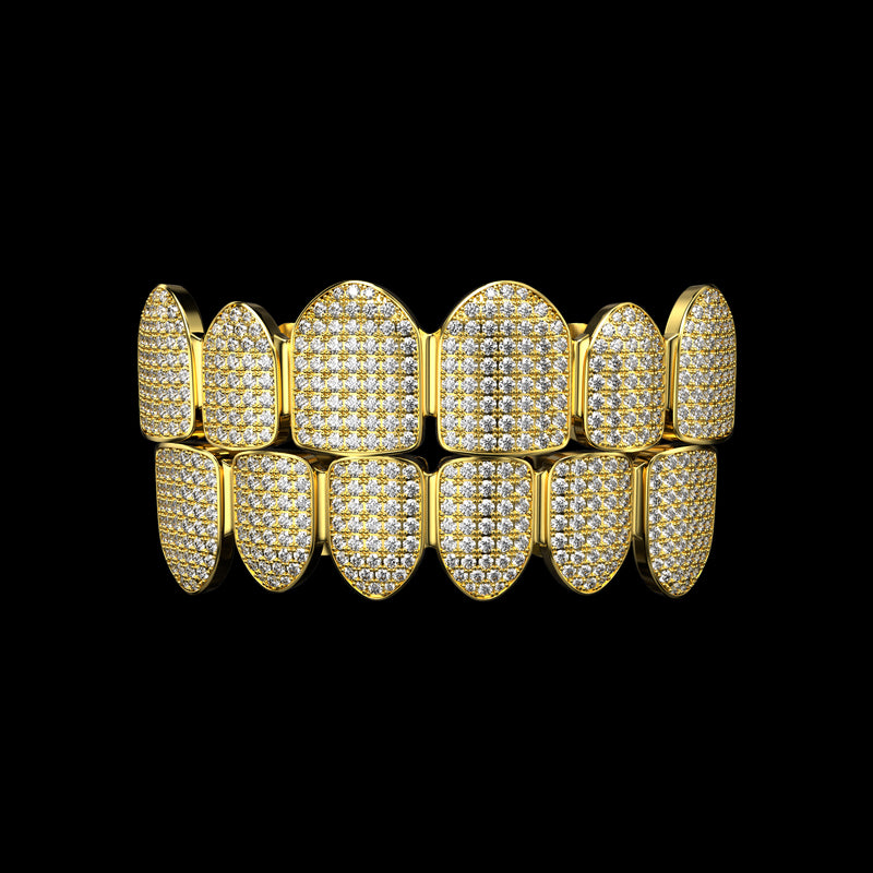 Pre-made Six Teeth Iced Out Gold Grillz - Custom Silver & Gold Grillz - APORRO