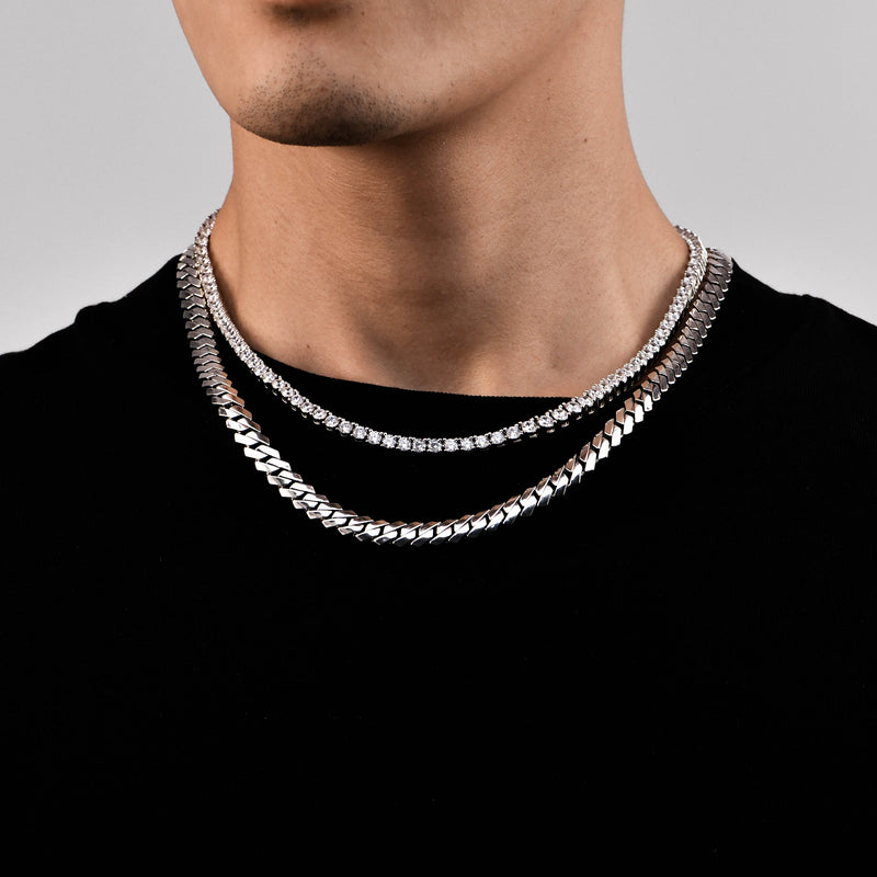 8mm Plain Gold Prong Cuban Chain + 3mm Iced Tennis Chain Bundle - APORRO
