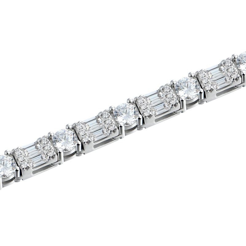 Baguette and Round Cut Scattered Tennis Bracelet - 7mm - APORRO