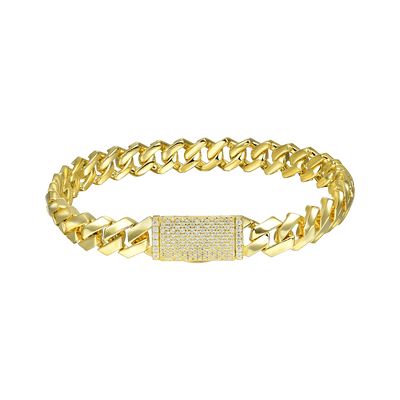 Plain Gold Prong Cuban Link Bracelet - 8mm