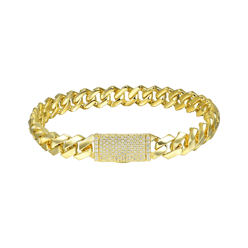 Plain Gold Prong Moissanite Diamond Cuban Bracelet - Ice Box - APORRO