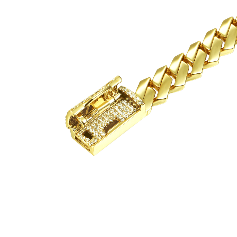 8mm Plain Gold Prong Moissanite Diamond Cuban Bracelet - Ice Box - APORRO
