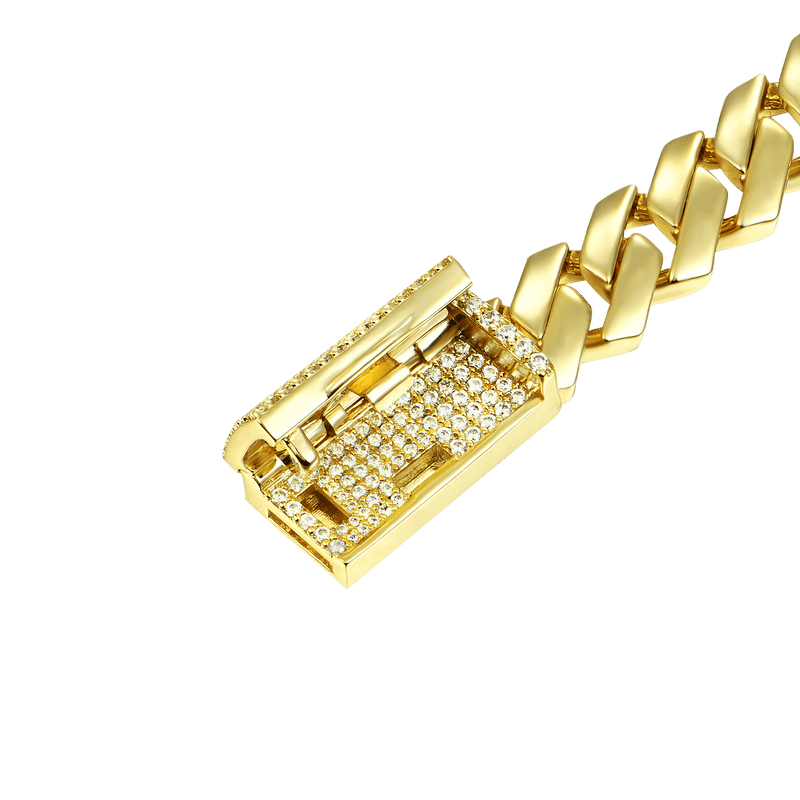 8mm Plain Gold Prong Moissanite Diamond Cuban Bracelet - Ice Box - APORRO