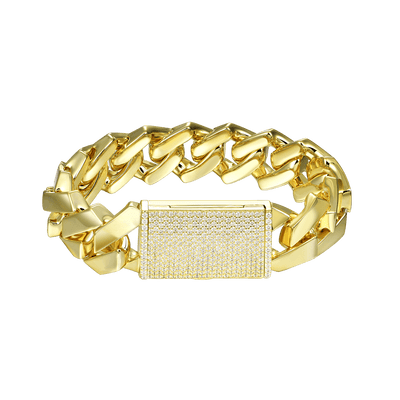 Plain Gold Prong Cuban Link Bracelet - 19mm