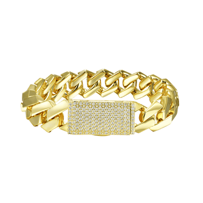 Plain Gold Prong Cuban Link Bracelet - 15mm