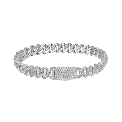 8mm Women's Round Cut Diamond Gold Prong Cuban Link Bracelet