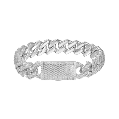 Halo Round Cut Prong Cuban Link Bracelet - 12mm
