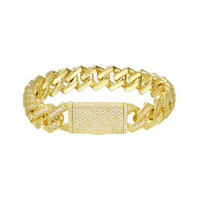 Halo Round Cut Prong Cuban Link Bracelet - 12mm