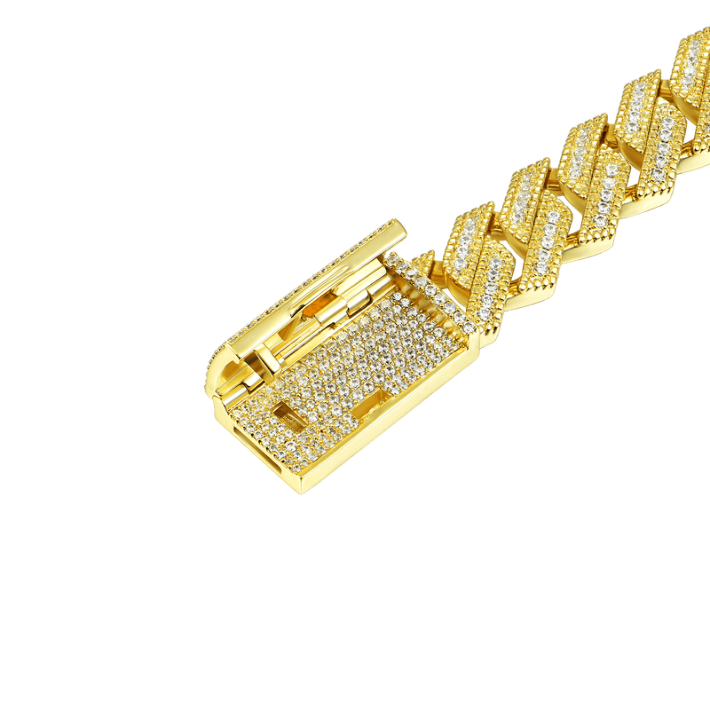 12mm 14K & White Gold Prong Moissanite Cuban Bracelet - IceBox - APORRO