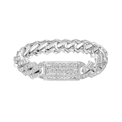 Halo Emerald Cut Prong Cuban Link Bracelet