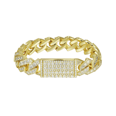 Halo Emerald Cut Prong Cuban Link Bracelet