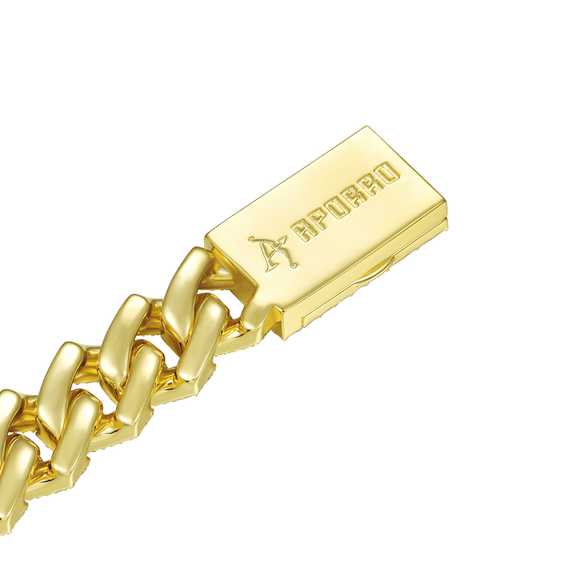 15mm 14K & White Gold Prong Bracelet - Moissanite Cuban Link Bracelet - APORRO