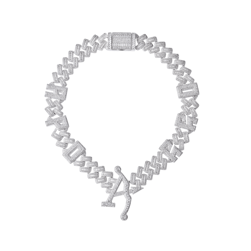 APORRO Logo Prong Baguette Cut Cuban Link Chain - 19mm - APORRO