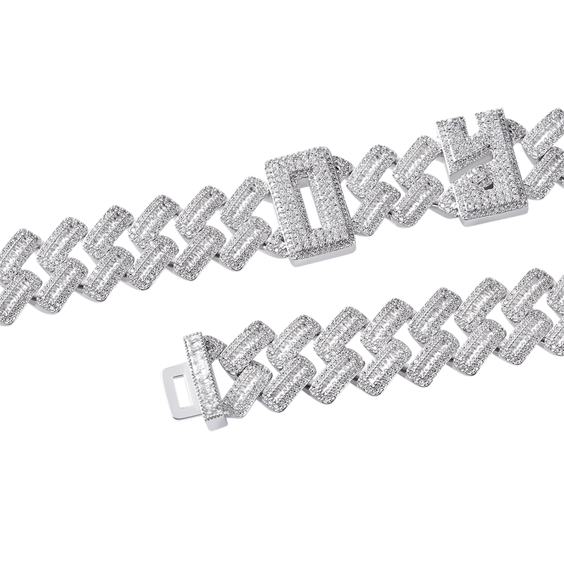 APORRO Logo Prong Baguette Cut Cuban Link Chain - 19mm - APORRO