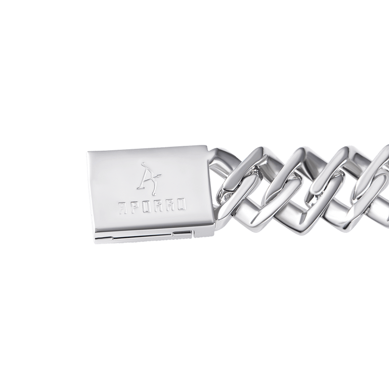 APORRO Logo Prong Baguette Cut Cuban Link Chain - 19mm - APORRO