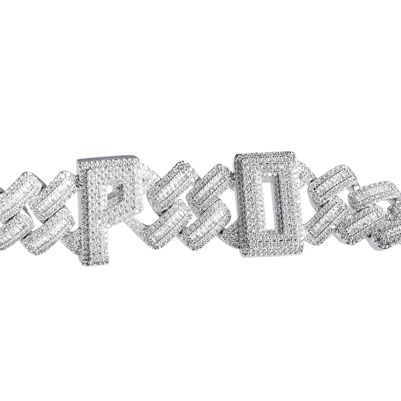 APORRO Logo Prong Baguette Cut Cuban Link Chain - 19mm - APORRO