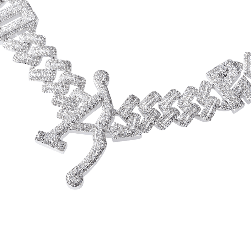 APORRO Logo Prong Baguette Cut Cuban Link Chain - 19mm - APORRO