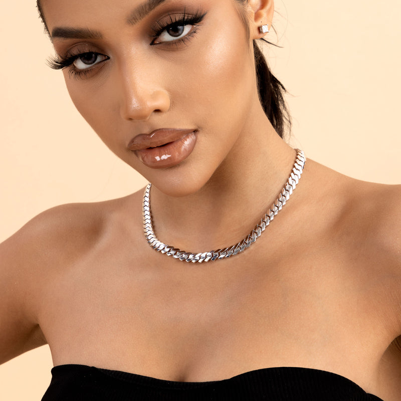 White Gold Moissanite Prong Choker Chain - 925 Silver for Men - APORRO