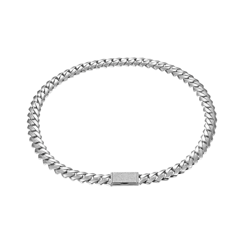 White Gold Moissanite Prong Choker Chain - 925 Silver for Men - APORRO