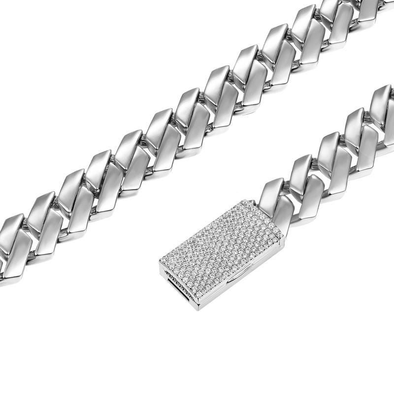 White Gold Moissanite Prong Choker Chain - 925 Silver for Men - APORRO