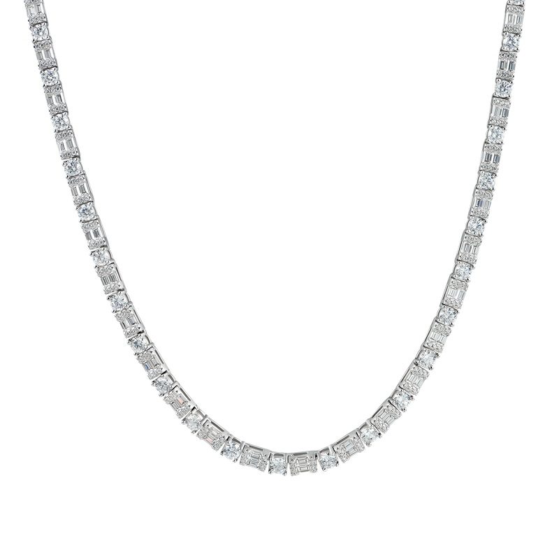 Round Cut Mix Clustered Tennis Chain - 7mm - APORRO