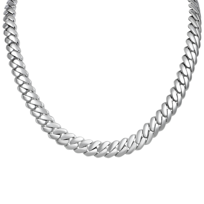 Custom Plain Gold Cuban Link Name Necklace Chain - White Gold