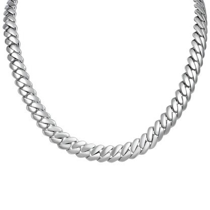 Custom Plain Gold Cuban Link Name Necklace Chain - White Gold