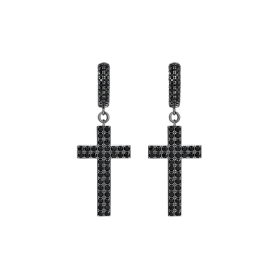 S925 Cross Earring (with Two-Row Gems)