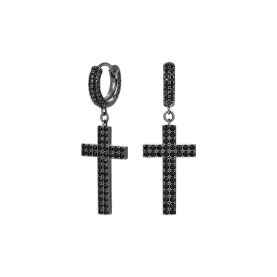 S925 Cross Earring (with Two-Row Gems)