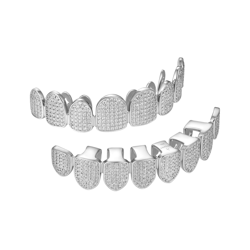 Pre-made Iced White Gold Grillz - Silver Grillz Teeth For Men & Women - APORRO