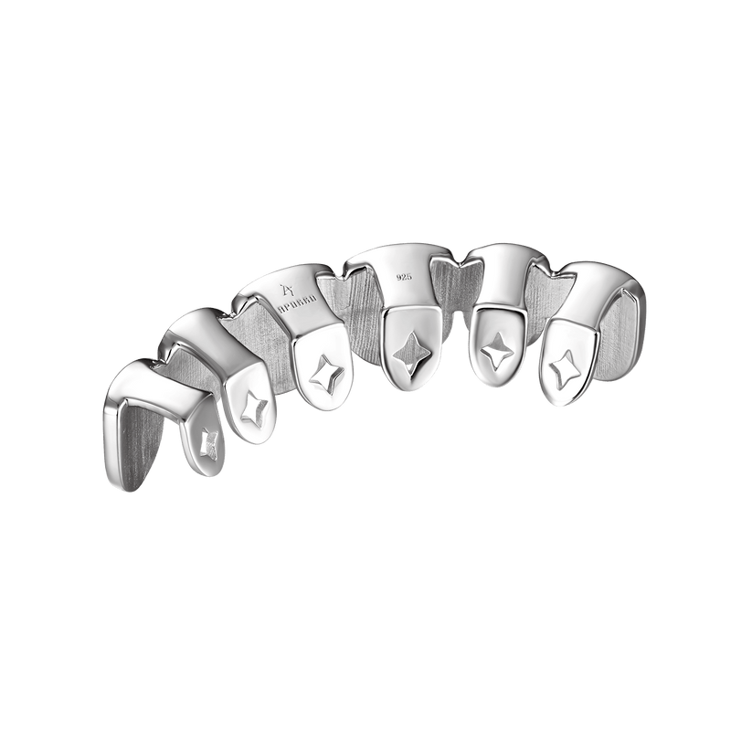 Pre-made Six Teeth Iced Water Drop Grillz - Custom Silver & Gold Grillz Teeth - APORRO