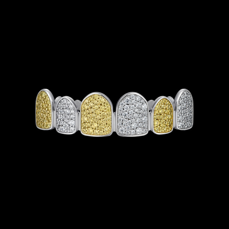 Pre-made Six Teeth Two-tone Irregular Shape Diamond Grillz - Silver Teeth Grillz - APORRO