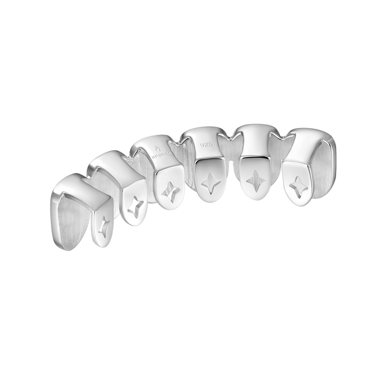 Pre-made Six Teeth Iced Out Gold Grillz - Custom Silver & Gold Grillz - APORRO