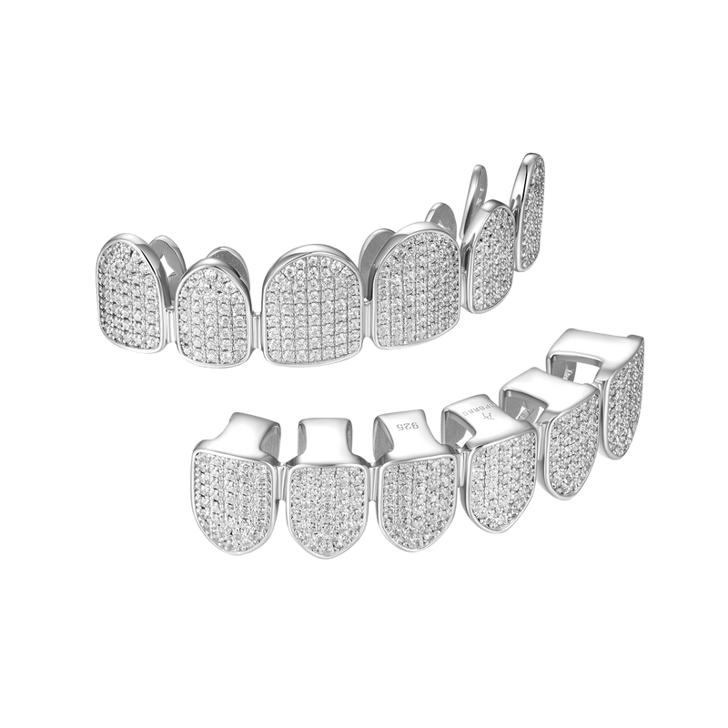 Pre-made Six Teeth Iced Out Gold Grillz - Custom Silver & Gold Grillz - APORRO