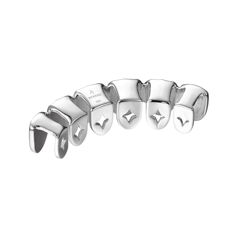 Pre-made Six Teeth Diamond Cut Grillz - Custom Silver & Gold Grillz - APORRO