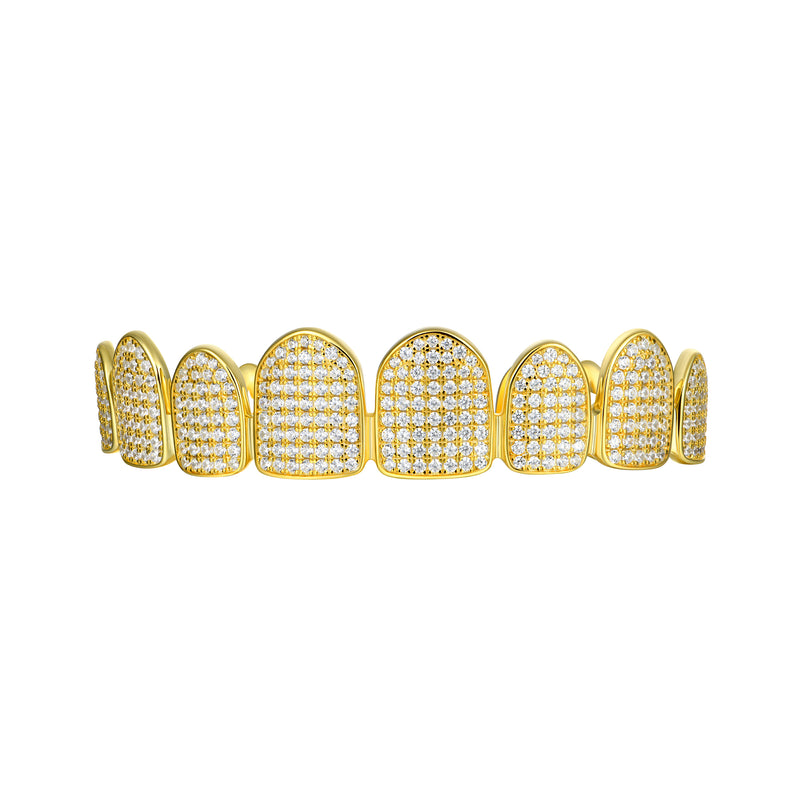 Pre-made Iced White Gold Grillz - Silver Grillz Teeth For Men & Women - APORRO