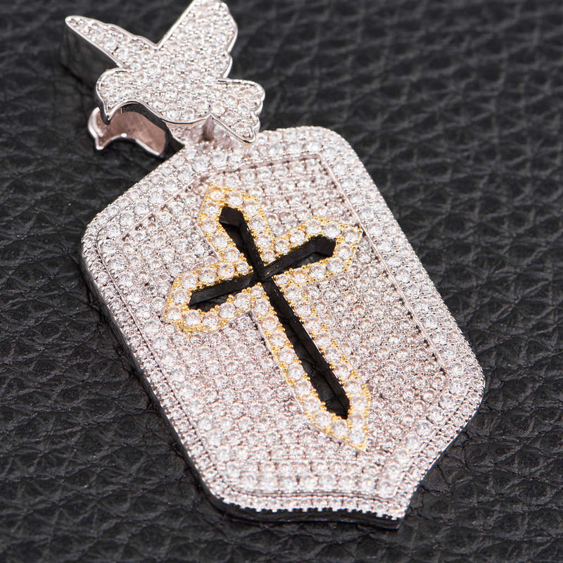 Iced Two Tone Cross Dog Tag Pendant [SHIP TO THE US ONLY] - APORRO