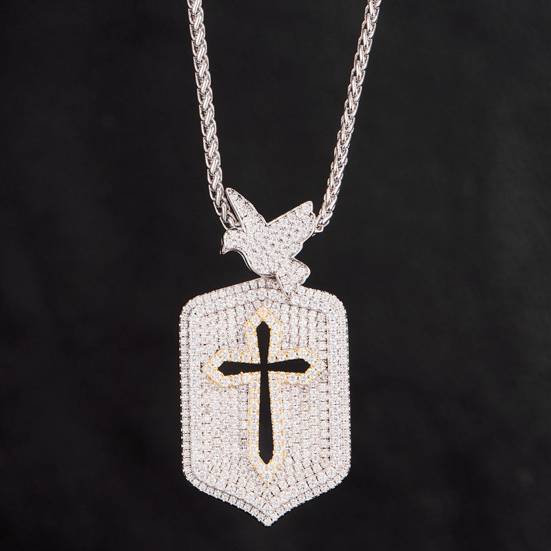 Iced Two Tone Cross Dog Tag Pendant [SHIP TO THE US ONLY] - APORRO