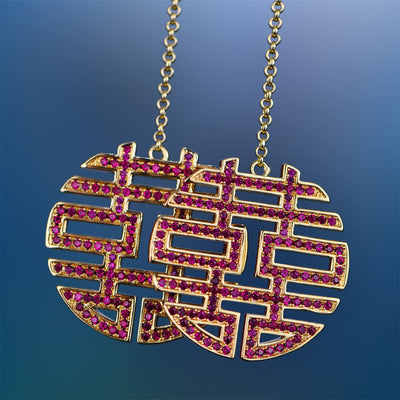 S925 Double Happiness Earrings - Pair