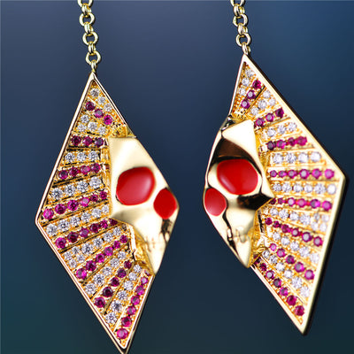 S925 Red Iced Skull Earrings