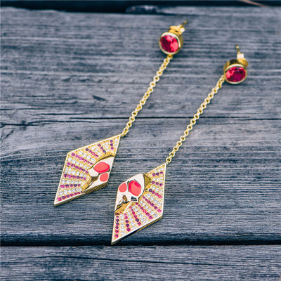S925 Red Iced Skull Earrings