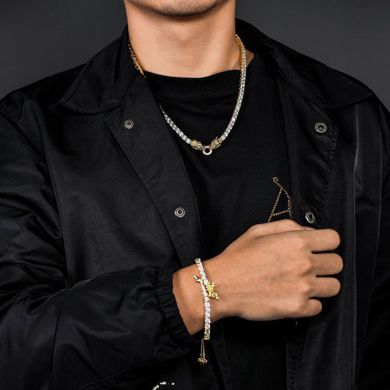 WONG Adjustable Dragon Tennis Chain + Bracelet Set - APORRO