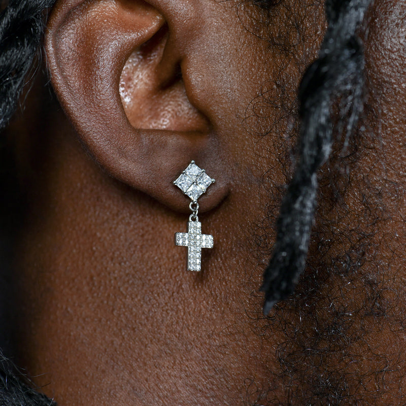 Cross Drop Earring - Men & Women's silver cross drop earring - APORRO