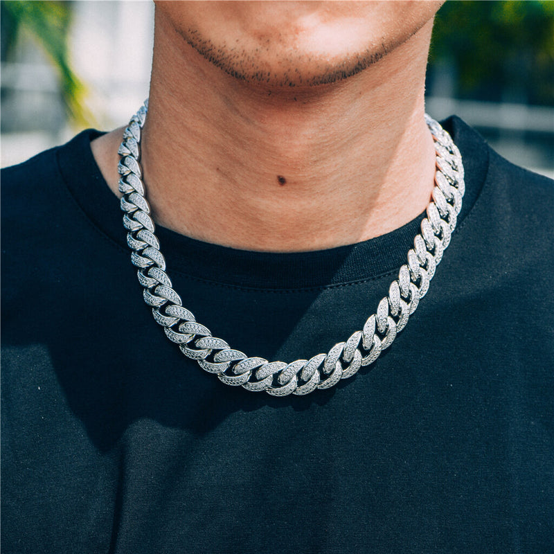 15mm White Gold Iced Out Cuban Link Chain - Classic Hip Hop Jewelry - APORRO