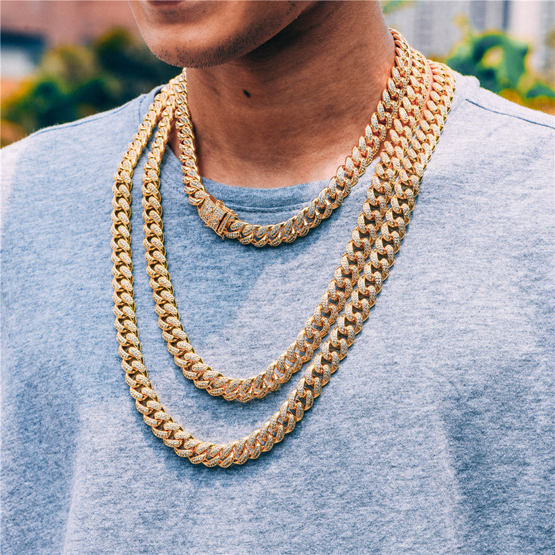 12mm 14K Gold Iced Out Cuban Chain - Rapper Chains - Aporro Jewelry - APORRO