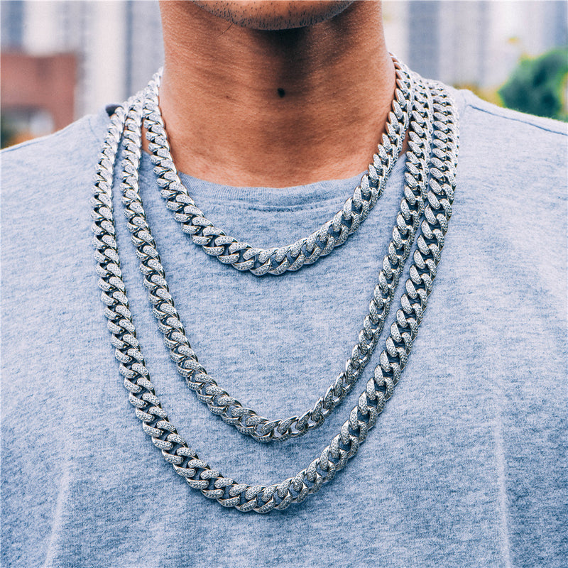 White Gold Iced Cuban Link Chain - 12mm - APORRO