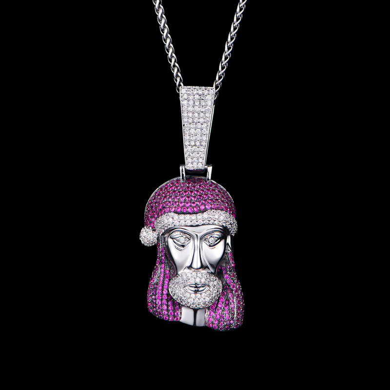 White Gold Iced Out Christmas Jesus Pendant - Hip Hop Jewellery - APORRO