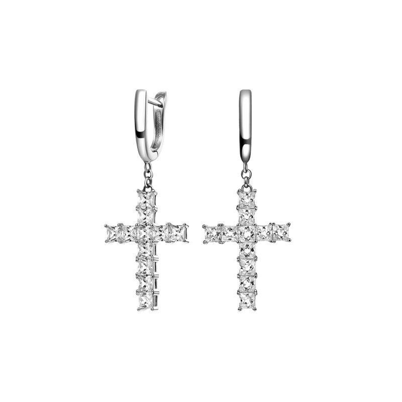 Tennis Cross Earring - 925 silver dangly cross earring - APORRO
