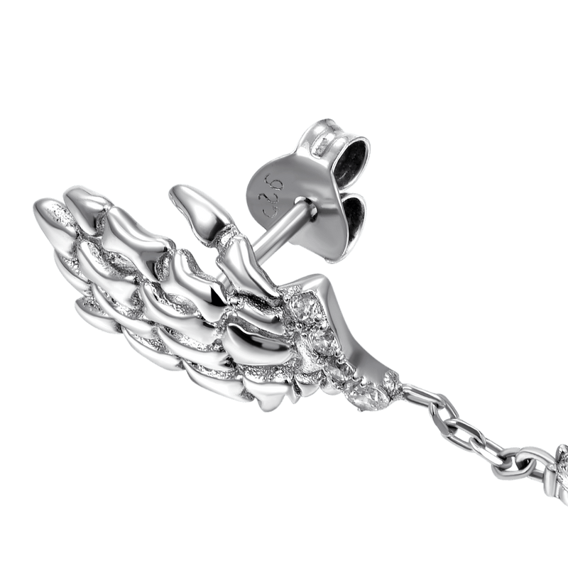 Cross Skeleton Hand Earring - Men's dangly silver earring - APORRO