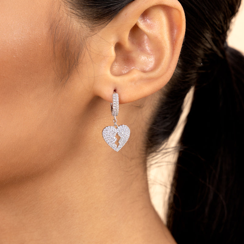 Broken Heart Earring - Men & women's sterling silver dangly earring - APORRO